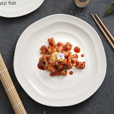 Irregular White Ceramic Dining Plate Western Style Steak