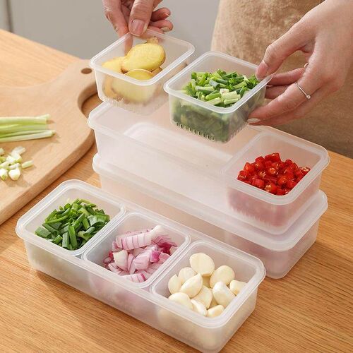 Three-compartment scallion flower water-draining storage box