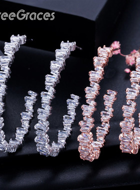 ThreeGraces Shiny Irregular Baguette CZ Crystal Big Rose Gol
