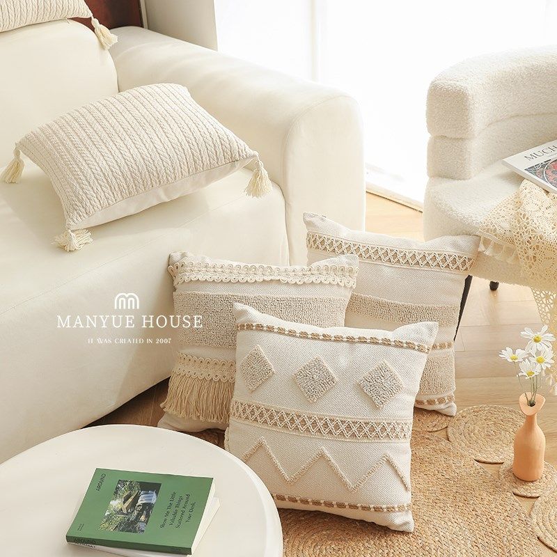 蔓越家 侘寂风棉麻沙发抱枕床头靠垫样板间圈绒腰靠枕抱枕含芯,居家布艺,靠垫/抱枕,淘宝优惠券,粉丝福利购,淘宝优惠卷