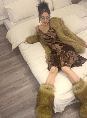 Womens Winter Fluffy Faux Fox Fur Boots Woman Plush Warm Sn