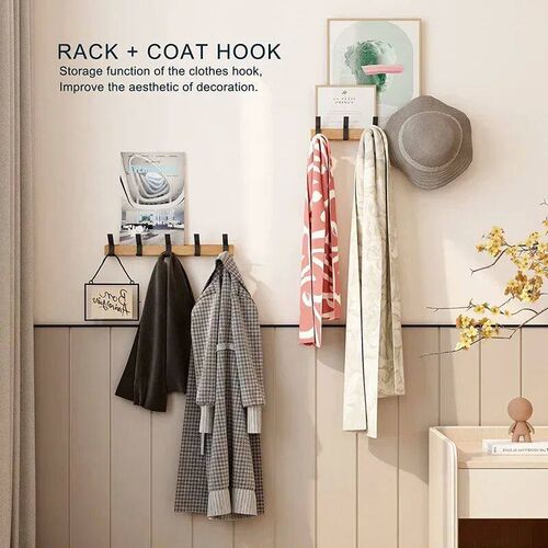 Nordic Wall Mounted Coat Rack with Movable 5 Hooks Aluminum