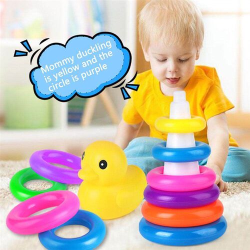 Childrens Little Yellow Duck Rainbow Tower Stacking Circle
