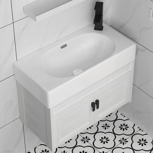 落地式窄长型浴室柜洗手盆小卫生间洗漱台侧面宽30右边龙头孔