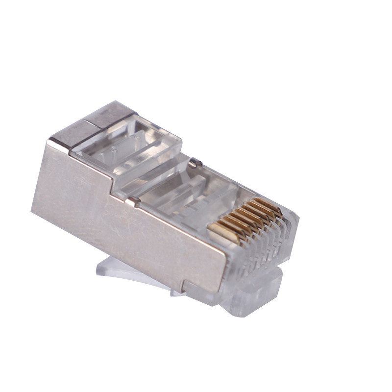 超六类RJ5带屏蔽网络水晶头 8芯镀金接头100个电脑网线接头