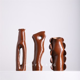 一匚现代侘寂风抽象艺术品陶瓷花器 样板间售楼处酒店会所摆件