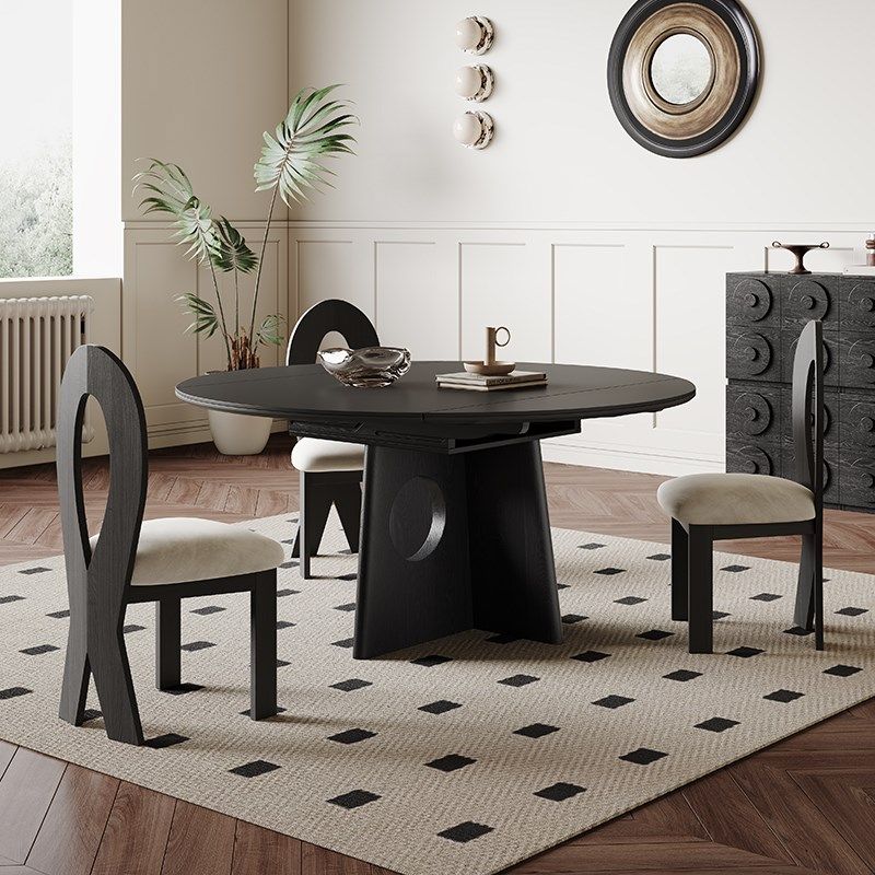 黑色伸缩岩板餐桌复古风方圆两用圆桌意式白蜡木实木岩板餐桌,住宅家具,大理石餐桌,淘宝优惠券,粉丝福利购,淘宝优惠卷