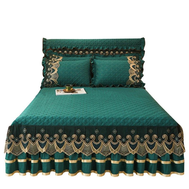 欧式水晶绒夹棉床裙单件冬季保暖珊瑚绒防滑床罩三件全包床头罩,床上用品,床裙,淘宝优惠券,粉丝福利购,淘宝优惠卷