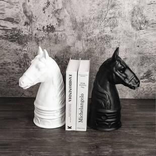 战DRI马摆件现代简约欧黑白色树脂色马楼头摆件书档式样板房售处