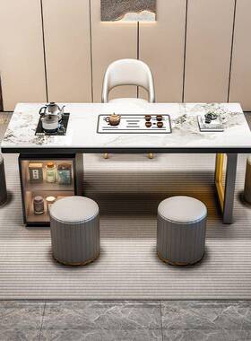 意轻奢烧水一XQA高体岩板茶桌新款泡茶式台茶桌椅茶组合套装网红