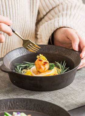 盘红高级感ins轻奢炒盘菜深复古陶瓷网UNM酒店日子式餐厅西餐牛排