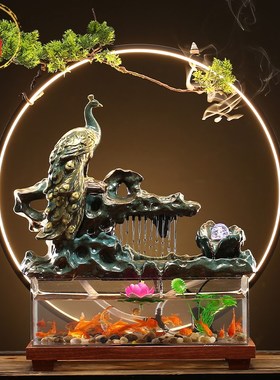 威弗列德办公桌面装饰乔迁开业礼品创意客厅循环流水璃鱼缸摆件