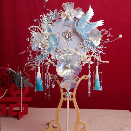 雪亭坊喜扇香槟凤求凰团扇新娘结婚DIY材料包中式龙凤褂手捧花diy