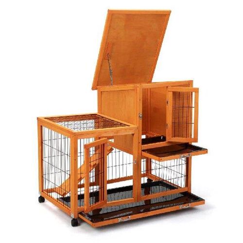 Detachable Rabbit Hutch With Removable Tray Rolling Casters