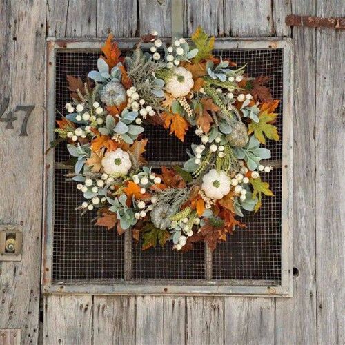 Peony Pumpkin Wreath Home Door Decoration Rustic Fall
