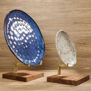 盘子展示支架托实木牌茶饼瓷盘器观赏盏碟摆件装饰黑胶唱片架子