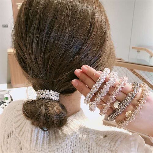 Fashion Faux Pearl Hair Rope Multicolor Beads Scrunchie tail