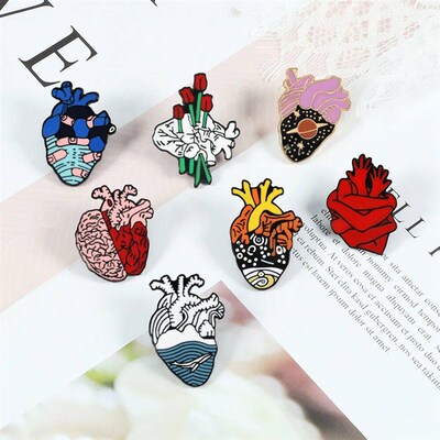 Fashion Body Organ Brooch Floral Heart Lung Brain Bright Eye