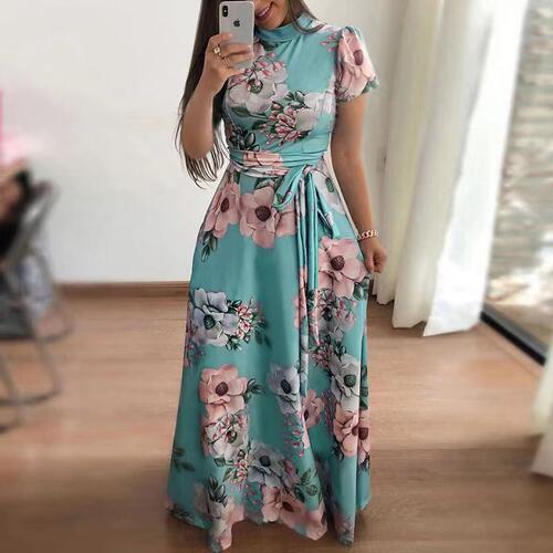 Vestido De Mulher Summer Print O-Neck Short-Sleeved Casual