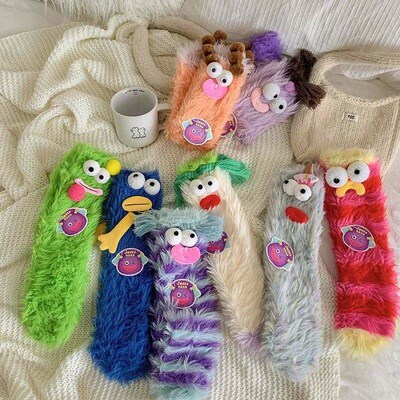 Cartoon Fluffy Socks for Women Man Cute Pattern Fuzzy Warm F