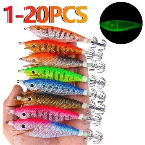 1-20pcs Glowing Egging Lures Squid Hooks Horizontal