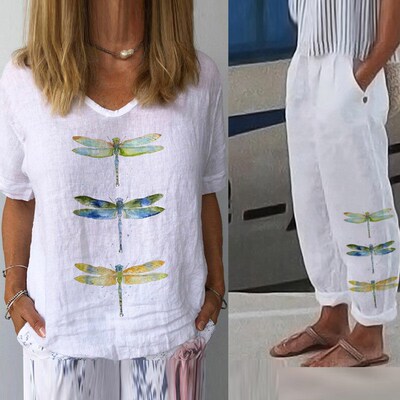 Summer Outfits for Women Cotton Linen Suit 2023 Casual Print