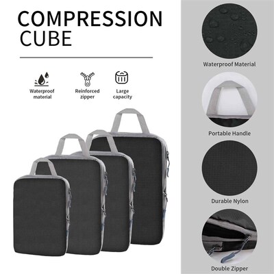 5/8pc Set Compression Packing Cube Extensible Waterproof Org