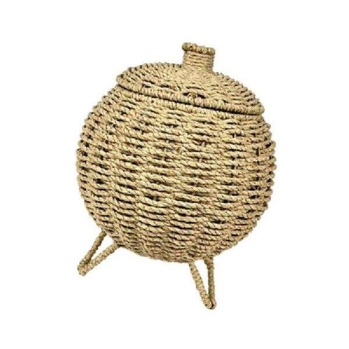 Desktop Hand Woven Basket with Lid for Stationery Utensils