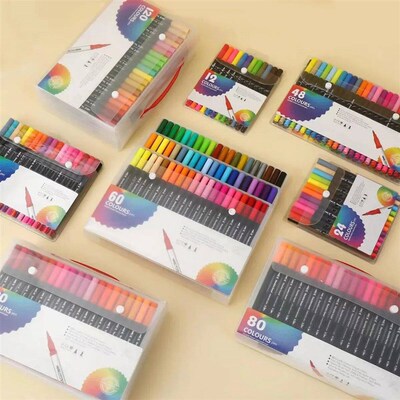 12-120 Colors Markers Set Dual Tip Brush Pen Fine Tip Painti