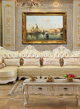 手绘欧式客厅装饰画手工玄关壁炉挂画威尼斯油画欧洲建筑风景N228