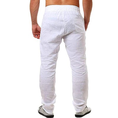 Mens Cotton Linen Pants Male Autumn New Breathable Solid Co