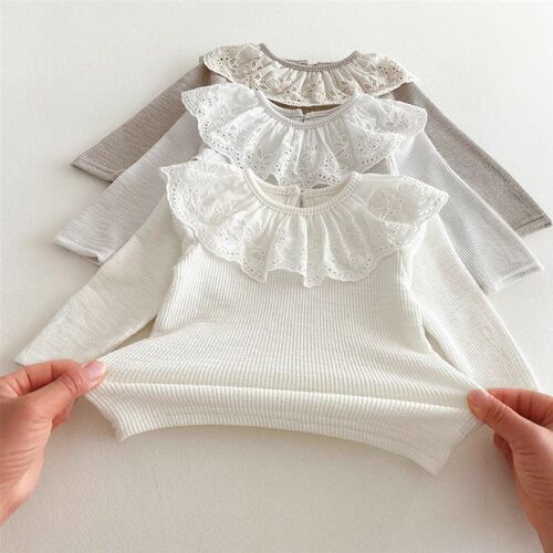 Girls Base Shirt Childrens Lace Lace Collar Long Sleeve To