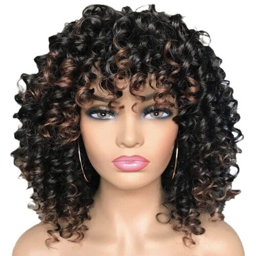 Wig African Womens Short Curly Hair With Bangs Small Curly