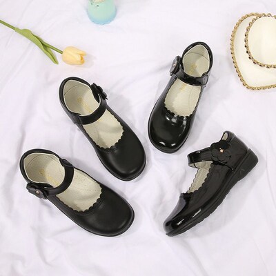 Girls Leather Shoes For Big Boys And Girls On Campus. Black