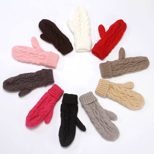 Women Fashion Knit Twist Flowers Mittens Winter Female Halte