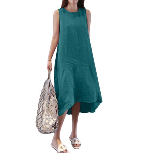 Women Dress Summer  O Neck Sleeveless Loose Tank Dress