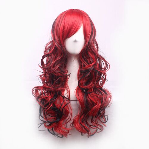 Black And Red Universal Cos Wig Long Curly Hair Large Wavy S
