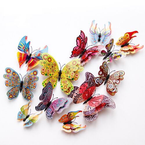 New Style 12Pcs Double Layer 3D Butterfly Wall Stickers Home