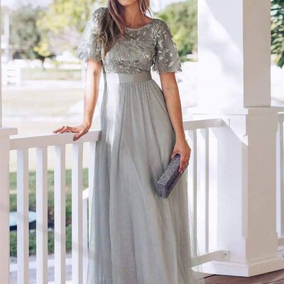 2023 New Womens Burgundy A-Line Sequin Mesh Leaf Maxi Prom