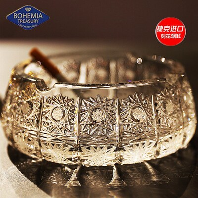 捷克BOHEMI水晶玻璃珐琅瓷描金车刻雪茄烟灰缸家用茶几摆件