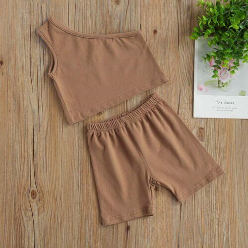 Kids Baby Girls Fashion 2-piece Outfit Set One Shoulder Soli