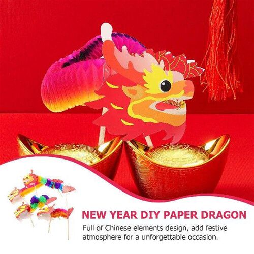 4pcs 3D Paper Dragon Lace Craft Kits Material Bag Chinese