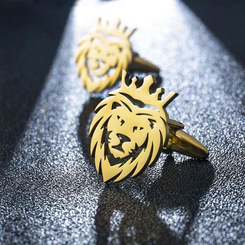 Tangula Punk Crown Lion Cufflinks Stainless Steel Men Animal