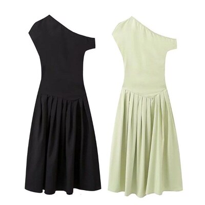 European Womens Fashion RoundNecked OffShoulder ShortSleeve