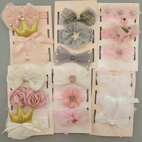 3Pcs/Set Flower Baby Girl Headband Lace Bow Crown Newborn To