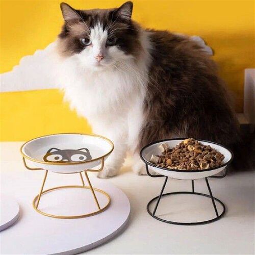 Elevated Ceramic Cat Bowl Set Anti-Vomit Pet Feeder Protect