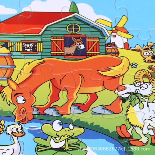 Log Frame 24pcs Wooden Puzzles Children Animal Cartoon Plane
