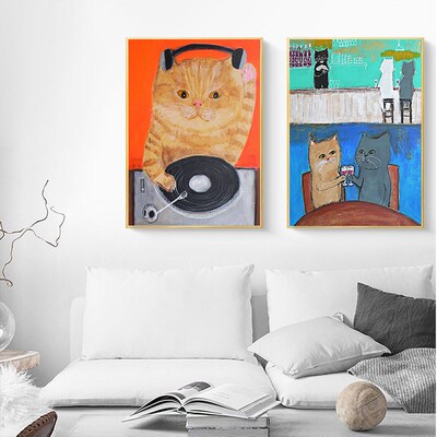 Cartoon Cat Posters And Prints  Oil Painting Wall Art Pictur