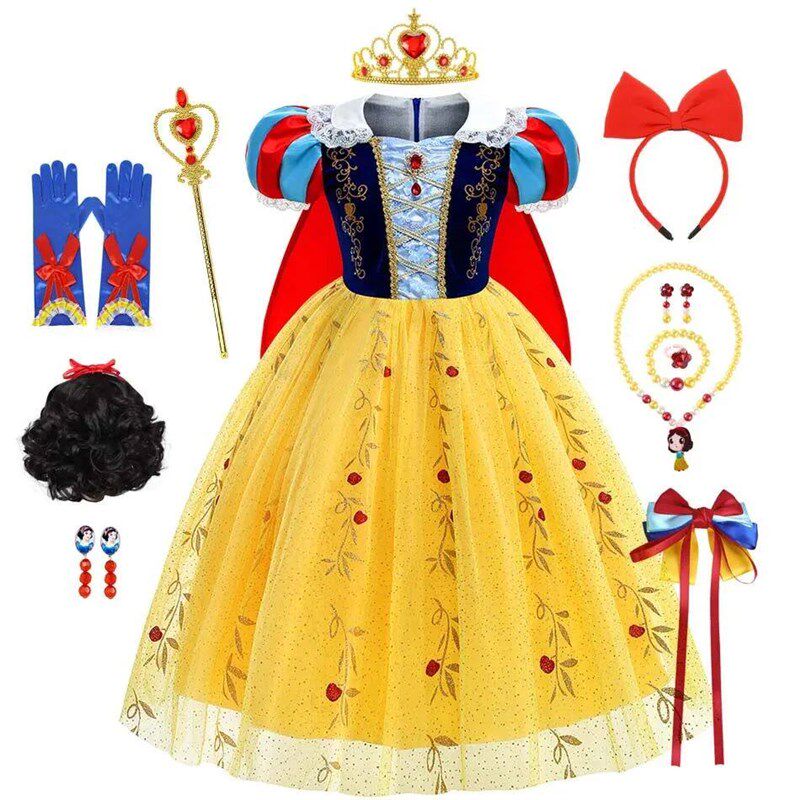 Luxury Snow White Dress Girl Princess Costume With Cloak Kid