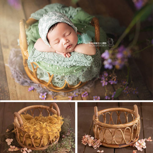 Newborn Photography Props Retro Rattan Round Basket Chair Be